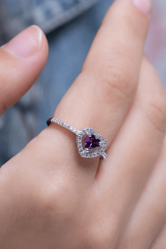 Double band ring for women-Zircon Purple Heart Ring