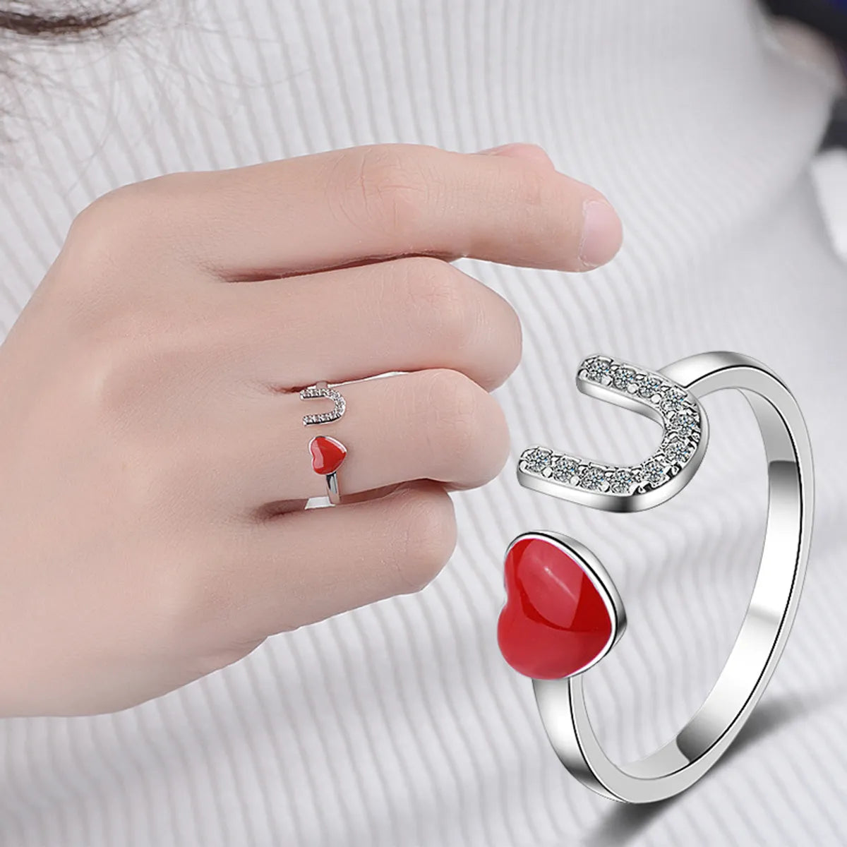 Modern ring for women-Ig Style Letter Heart Shape Copper Enamel Adjustable Ring