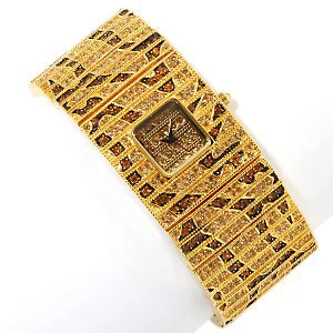 Vintage bracelet for women-Gold-Toned Leopard Design Watch Bracelet White Crystals