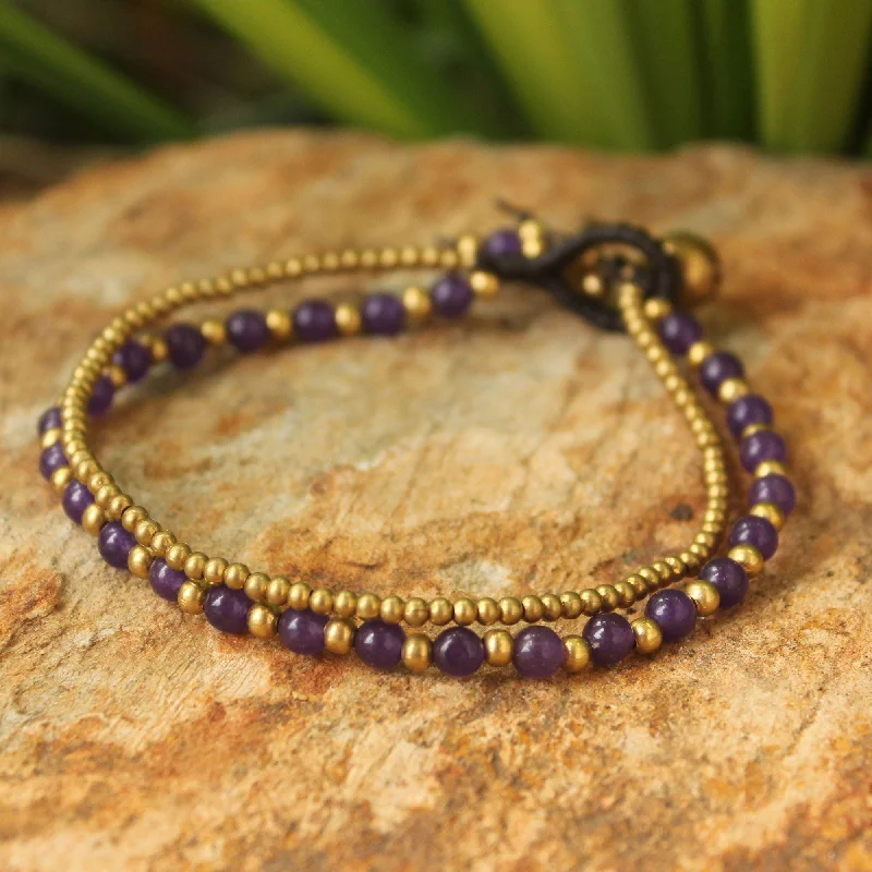 Multi-layer bracelet for women-Amethyst & Brass Beaded Bracelet