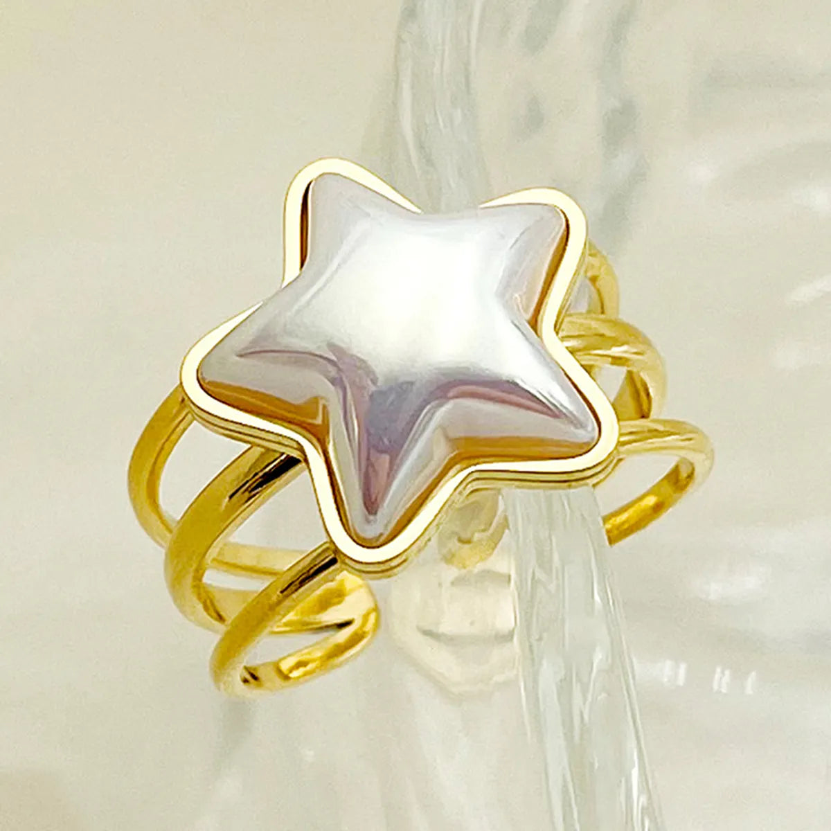 Chunky ring for women-Wholesale Elegant Cute Star Stainless Steel Plating Inlay Gold Plated Pearl Open Rings