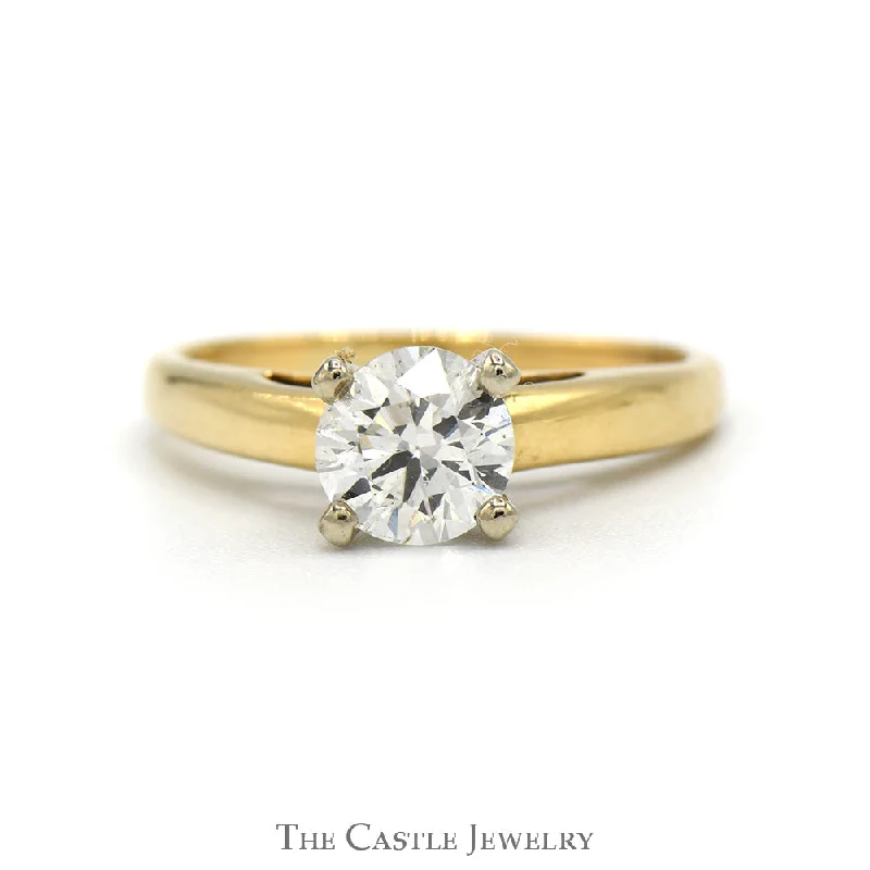 Modern ring for women-1.03ct Round Diamond Solitaire Engagement Ring in 14k Yellow Gold