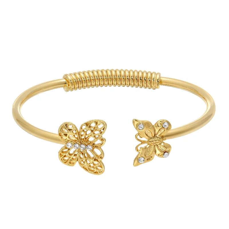 Diamond bangle for women-1928 Jewelry® Gold-Tone And Crystal Accent Butterfly Spring-Hinge Cuff Bracelet