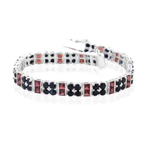 Designer bracelet for women-Genuine Sapphire Garnet Tennis Bracelet Sterling Silver