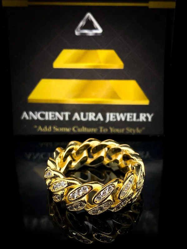 Unique diamond ring for women-Iced Cuban Gold Ring