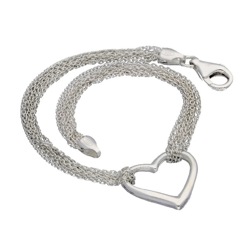 Luxury bracelet for women-Sterling Silver Multi Strand Chain and Open Heart Bracelet - 7.5"