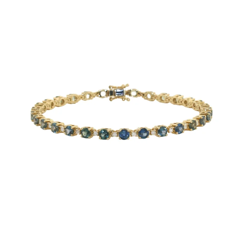 Luxury gold bangle for women-14k Gold x Gradient Montana Sapphire & Diamond Tennis Bracelet