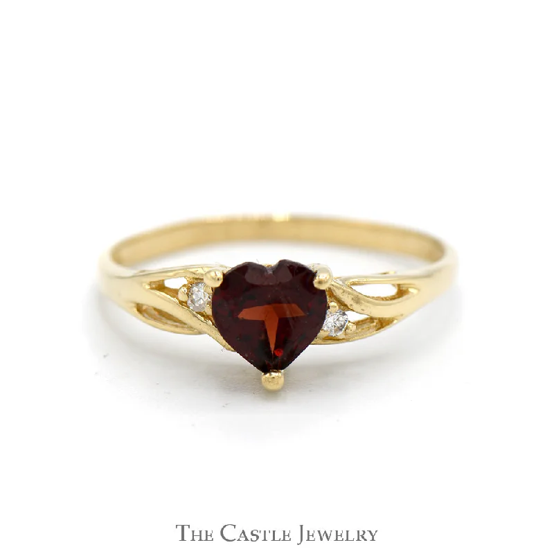 Diamond eternity band for women-Heart Shaped Garnet Ring with Cubic Zirconia Accents in 10k Yellow Gold