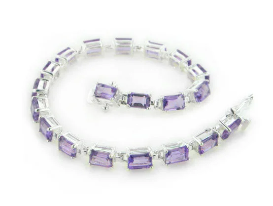 Gemstone bangle for women-Sterling Silver and 11ct Genuine Amethyst Tennis Bracelet 7"