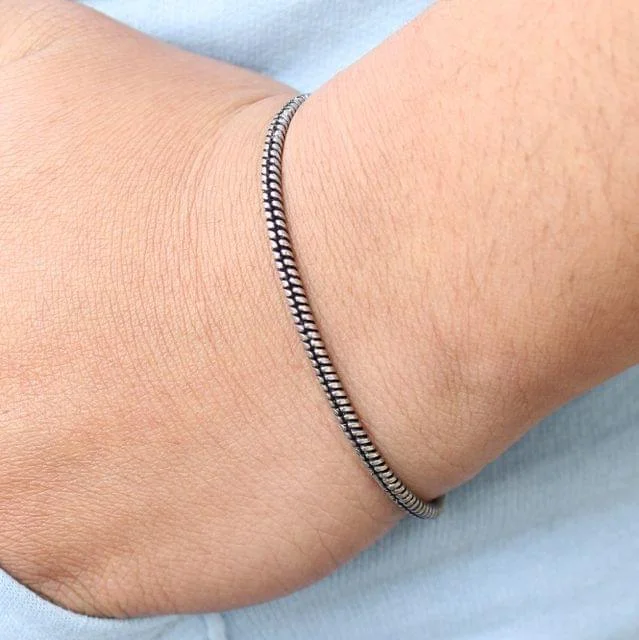 Bold bracelet for women-German Silver Smooth Textured Bracelet