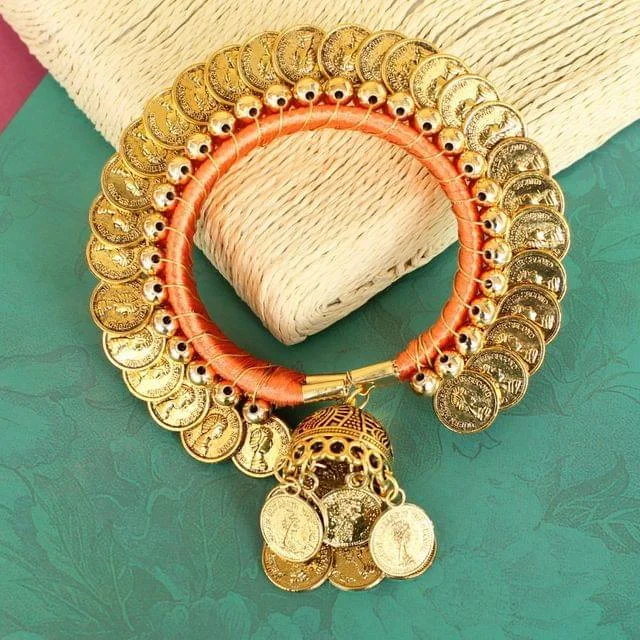 Handcrafted bangle bracelet for women-Suvali Silk Thread Coin Bracelet