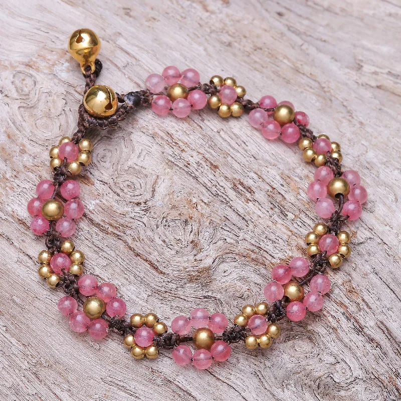 Charm bracelet for women-Blooming with Love Pink Quartz Beaded Macrame Bracelet from Thailand