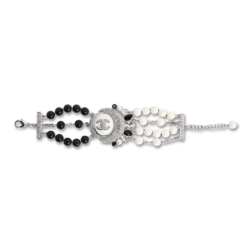 Stacked bangle bracelet for women-Chanel Black & White Crystal & Beads CC Bracelet