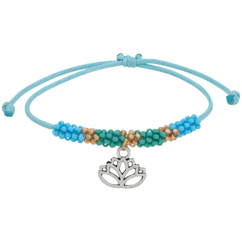 Leather cuff bracelet for women-Beaded Lotus Aqua Bracelet!