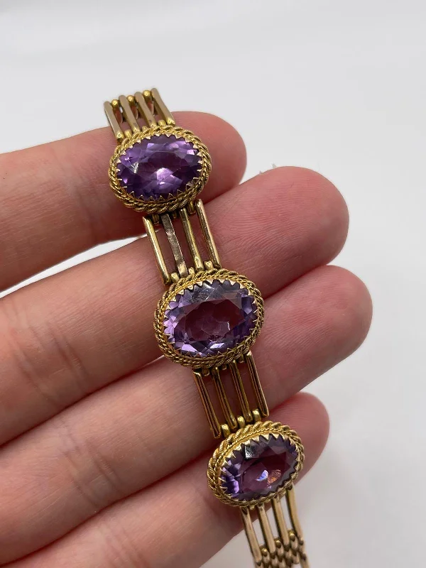 Boho bracelet for women-Antique edwardian 9ct gold amethyst bracelet