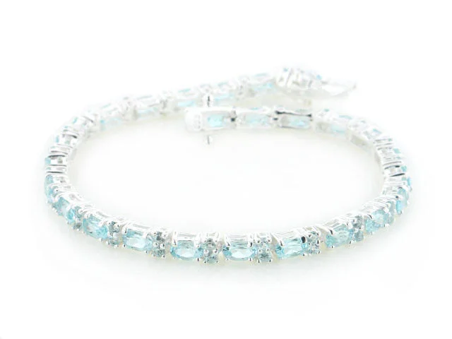 Classic gold bracelet for women-10.5cttw Natural Sky Blue Topaz Tennis Bracelet Sterling Silver 7.5"