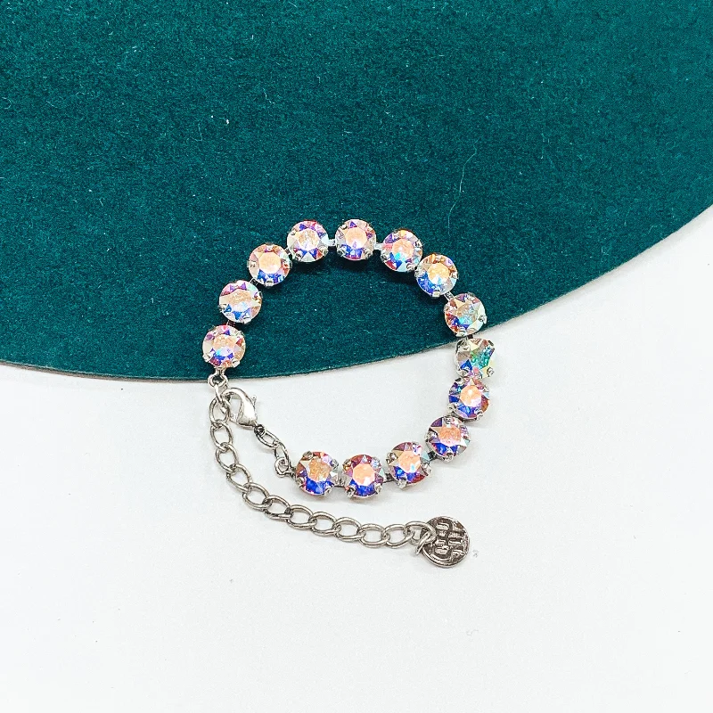 Vintage bracelet for women-Pink Panache | Silver Cup Chain Bracelet with AB Cushion Cut Crystal