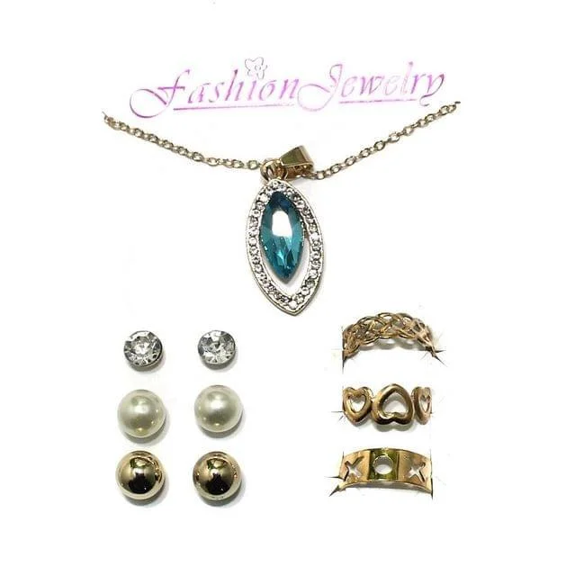 Retro bracelet for women-Gold Plated Austrian Stone Necklace Bracelet Studs Combo Set