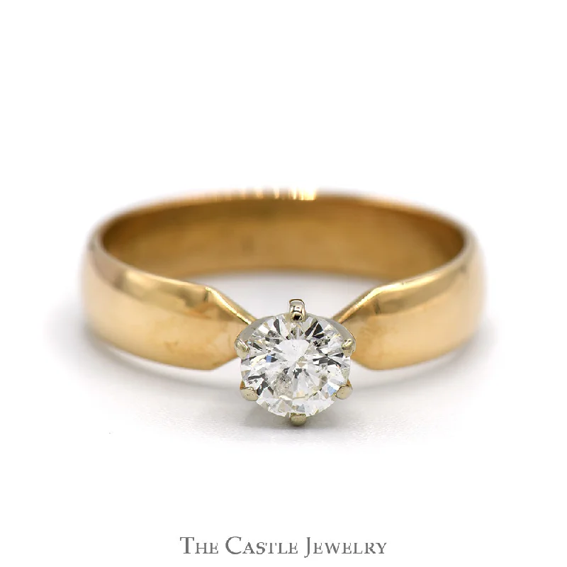 Wedding ring set for women-.65ct Round Brilliant Cut Diamond Solitaire Engagement Ring in 14k Yellow Gold