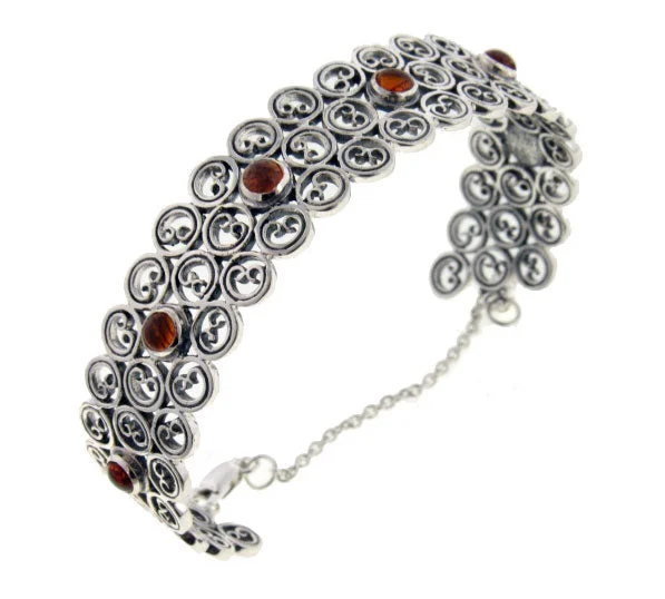 Personalized bracelet for women-Swirled Sterling Silver Cuff Bangle 7" Bracelet with Amber