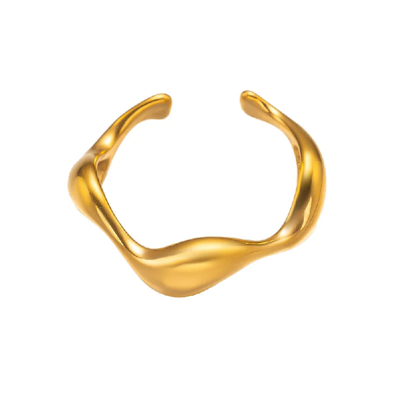 Adjustable ring for women-Simple Style Solid Color Titanium Steel Polishing Plating 18k Gold Plated Open Rings