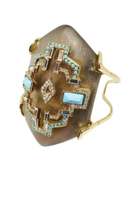 Solid gold bracelet for women-Crystal and Turquoise Cuff Bracelet