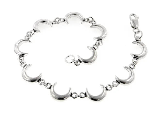 Classy bracelet for women-Sterling Silver Celestial Crescent Moon 7" Link Bracelet