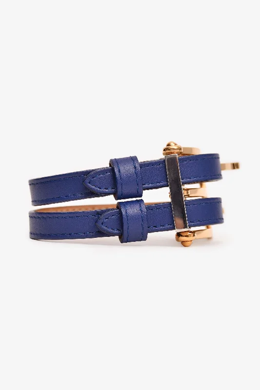 Diamond bangle for women-Balenciaga Blue Leather Double Buckle Bracelet Size M