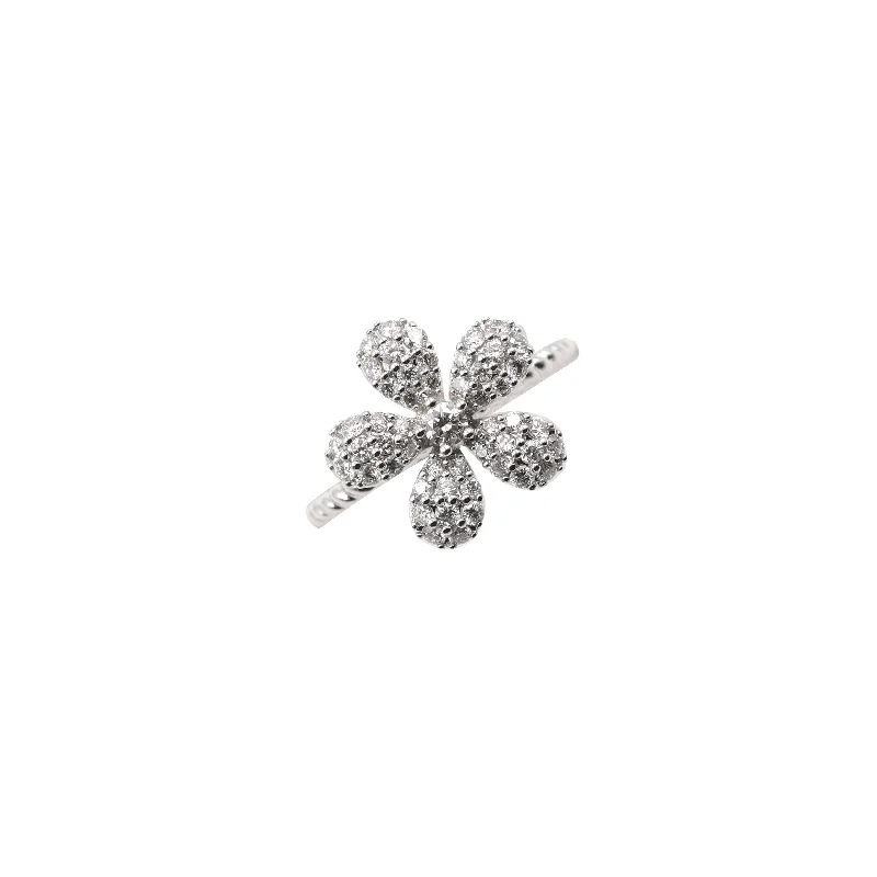 Solitaire ring for women-BLOSSOM SINGLE FLOWER DIAMOND RING