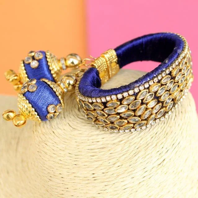 Elegant gold charm bracelet for women-Silk Thread Mani Kundan Bracelet