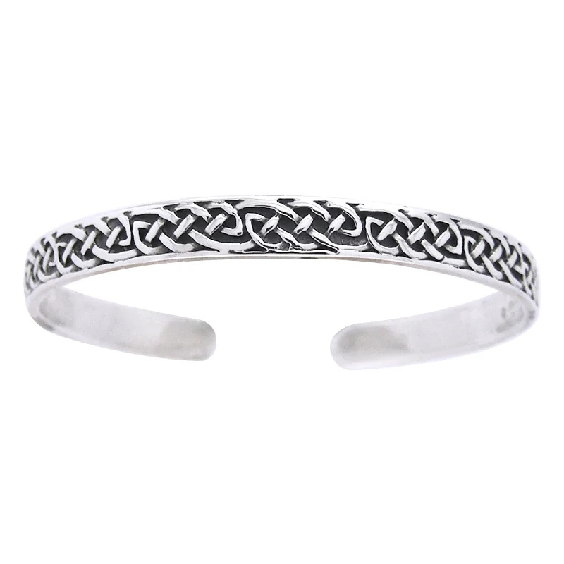 Engraved bracelet for women-Sterling Silver Classic Celtic Knot Adjustable Cuff Bracelet