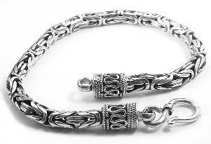 Gold charm bracelet for women-Heavy Darkened Sterling Silver 8" Byzantine Bracelet