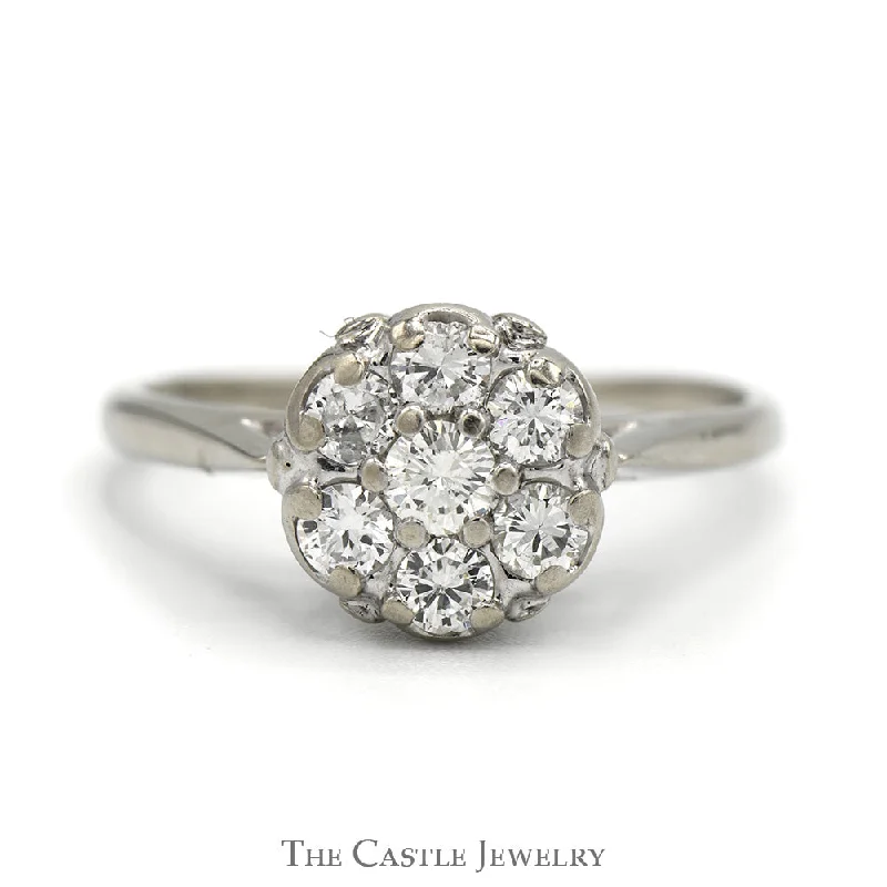 Promise ring with diamonds for women-3/4cttw 7 Round Diamond Cluster Ring in 14k White Gold