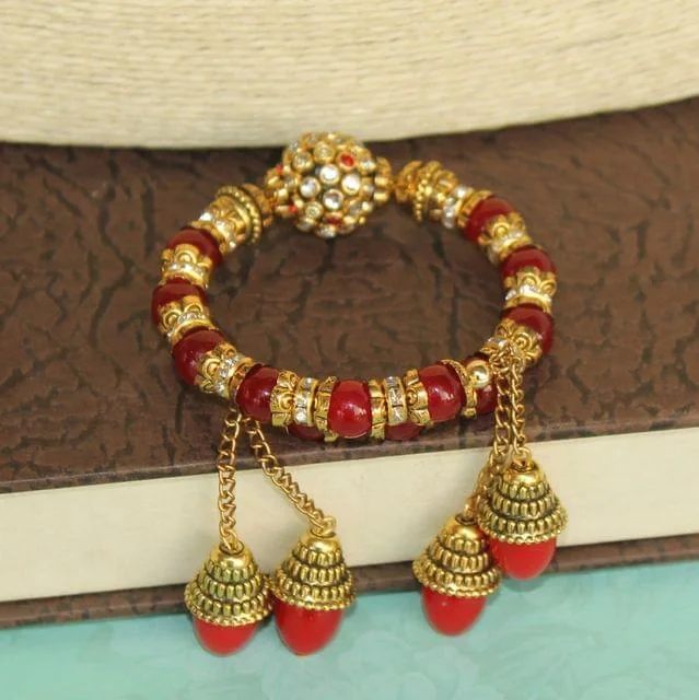 Charm bracelet for women-Ranita Kundan Bracelets Red