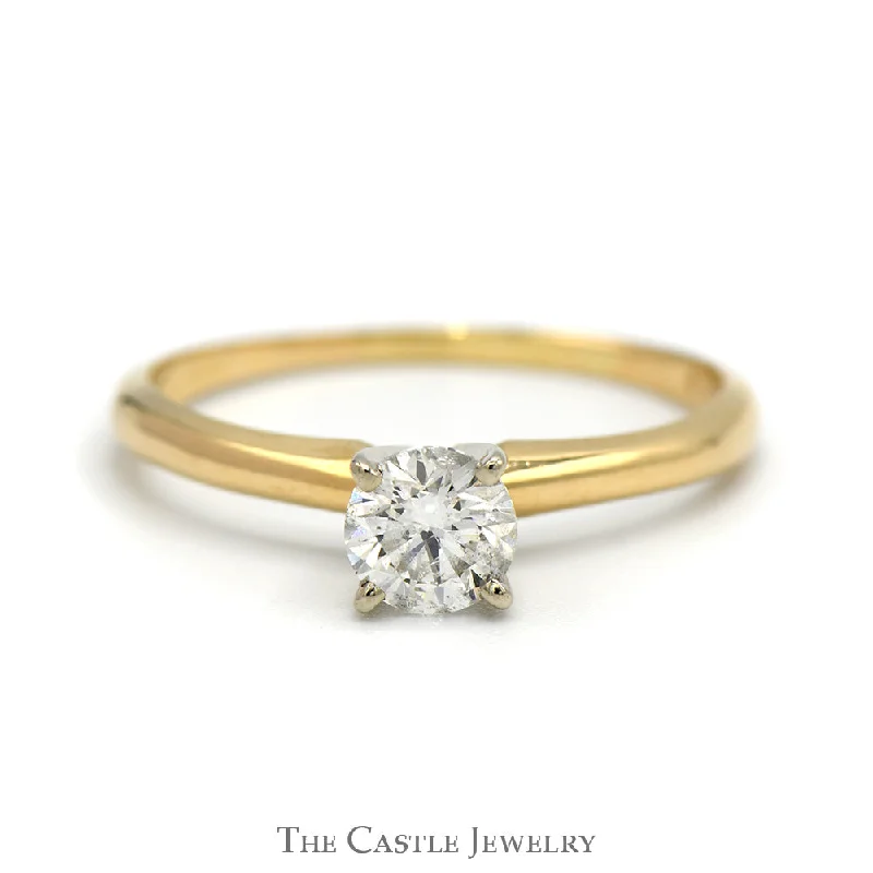 Geometric ring for women-.59ct Round Diamond Solitaire Engagement Ring in 14k Yellow Gold