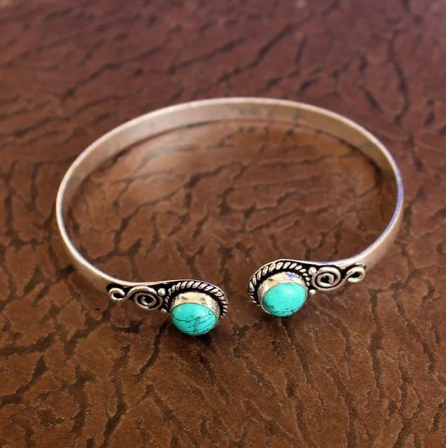 Chunky bracelet for women-German Silver Turquoise Stone Bracelet