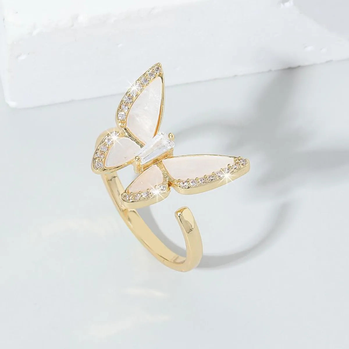 Promise ring for women-Sweet Butterfly Copper Plating Inlay Zircon 18k Gold Plated Open Rings