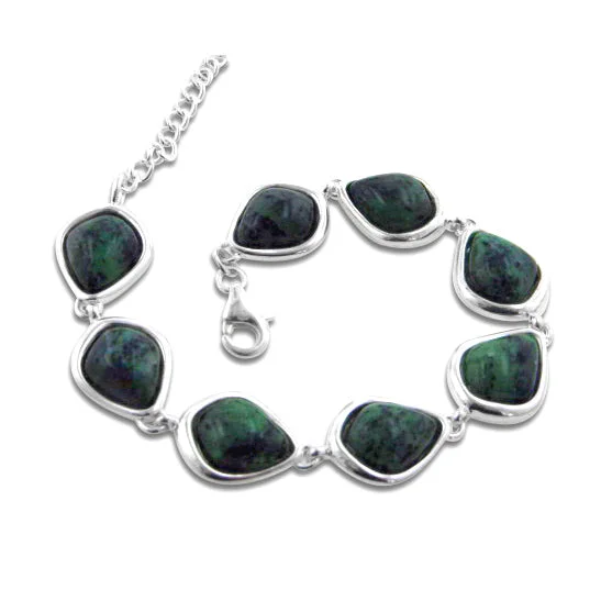 Leather cuff bracelet for women-Ruby in Zoisite Sterling Silver 7" Adjustable Bracelet