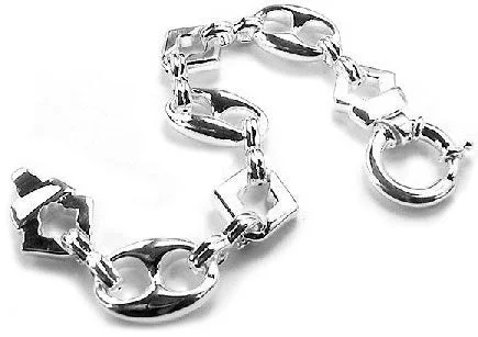 Bangle bracelet for women-Sterling Silver Hollow Puffed Anchor 9" Chain Bracelet