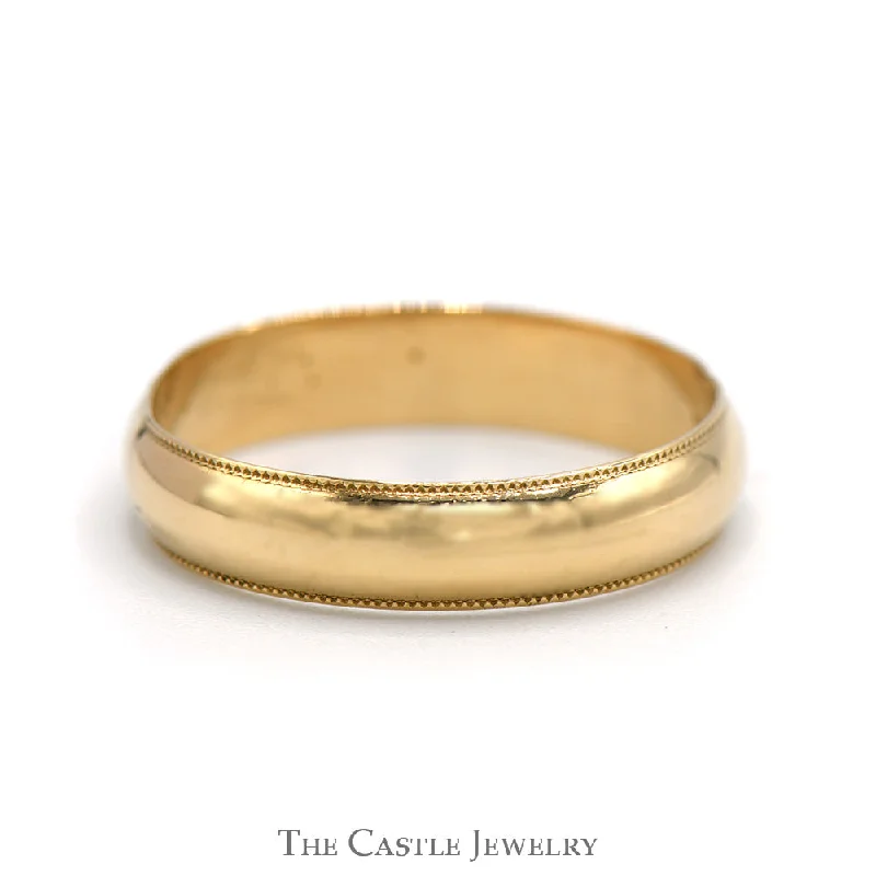 Vintage ring for women-4.75mm Wedding Band with Milgrain Edges in 14k Yellow Gold - Size 10