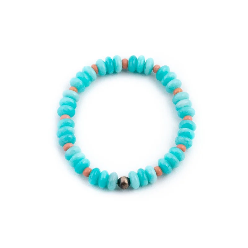 Adjustable cuff bracelet for women-Blue Amazonite Beaded Bracelet