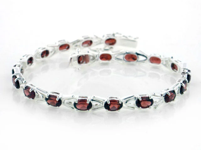 Custom gemstone bracelet for women-10cttw Sterling Silver Deep Red Garnet Tennis Bracelet - 7"