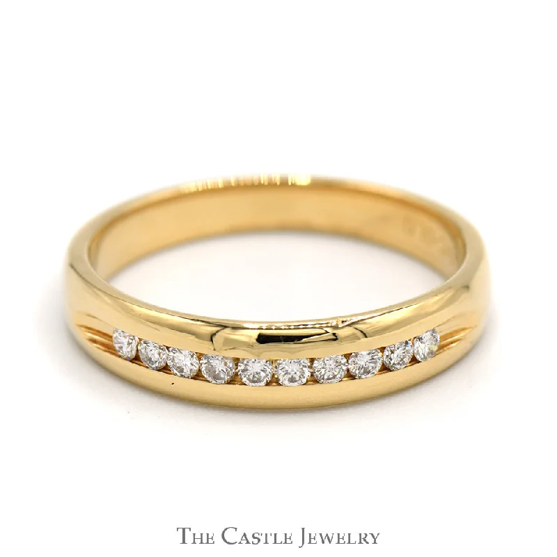 Gold engagement ring for women-Channel Set 1/4cttw Diamond Wedding Band in 14k Yellow Gold