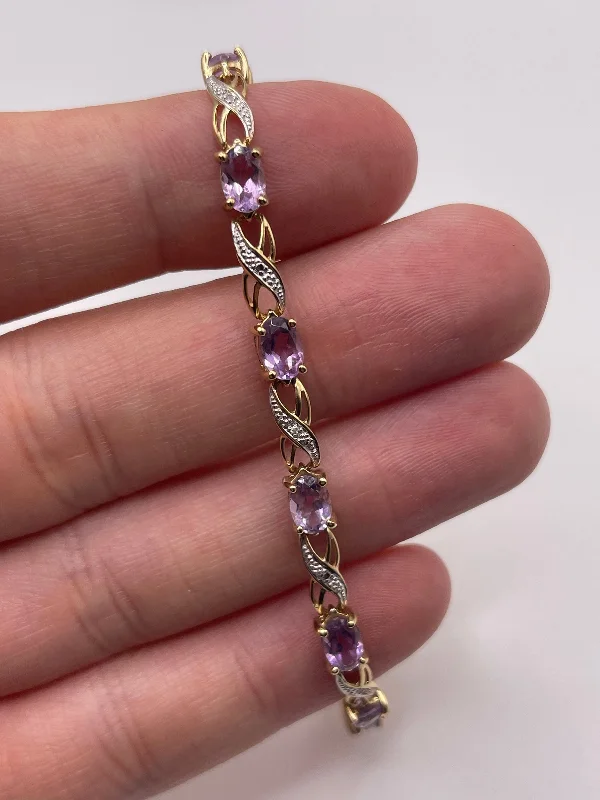 Simple bracelet for women-9ct gold amethyst and diamond bracelet