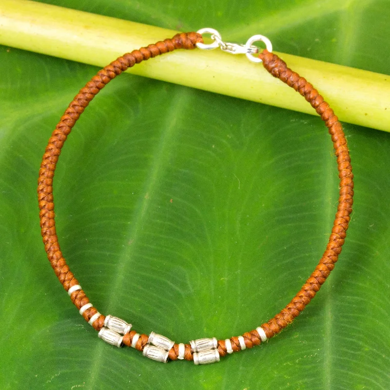 Adjustable cuff bracelet for women-Bamboo Bracelet in Rust Sterling Silver Accent Wristband Bracelet from Thailand