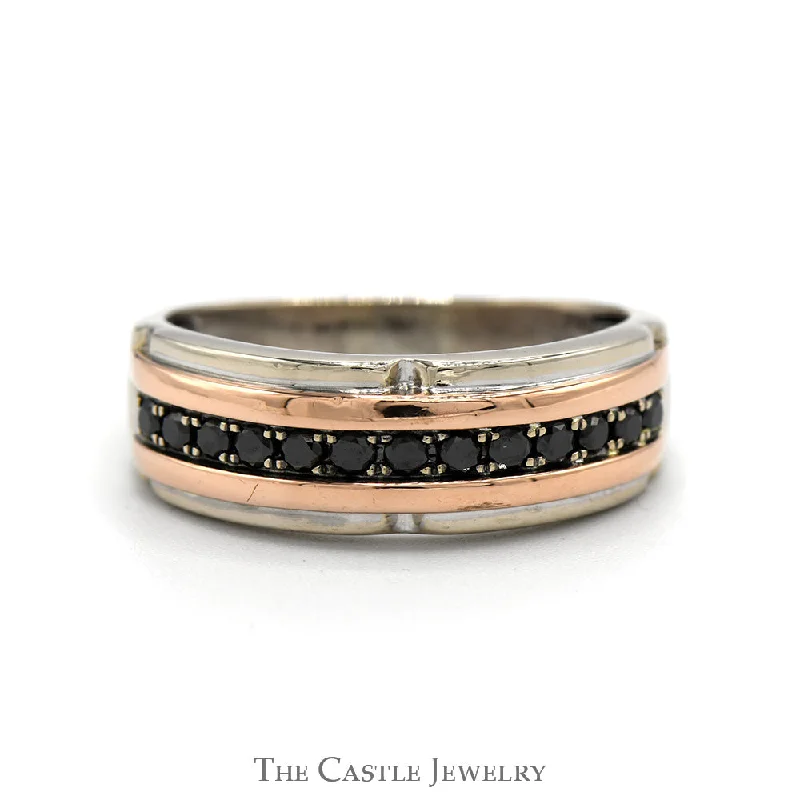 Engagement ring for women-Men's 1/2cttw Black Diamond Wedding Band in Two Tone 10k White & Rose Gold