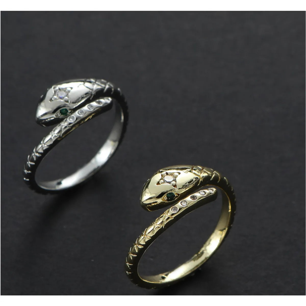 Custom gold ring for women-Stainless Steel IG Style Simple Style Classic Style Snake Inlay Zircon Open Rings