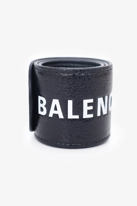 Vintage gold bracelet for women-Balenciaga Black Leather Cycle Bracelet