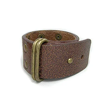 Classy bracelet for women-Brass and Brown Genuine Leather Cuff Bracelet Wristband