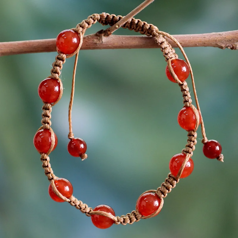 Handcrafted bangle bracelet for women-Blissful Energy Cotton and Carnelian Artisan Crafted Shambhala Bracelet